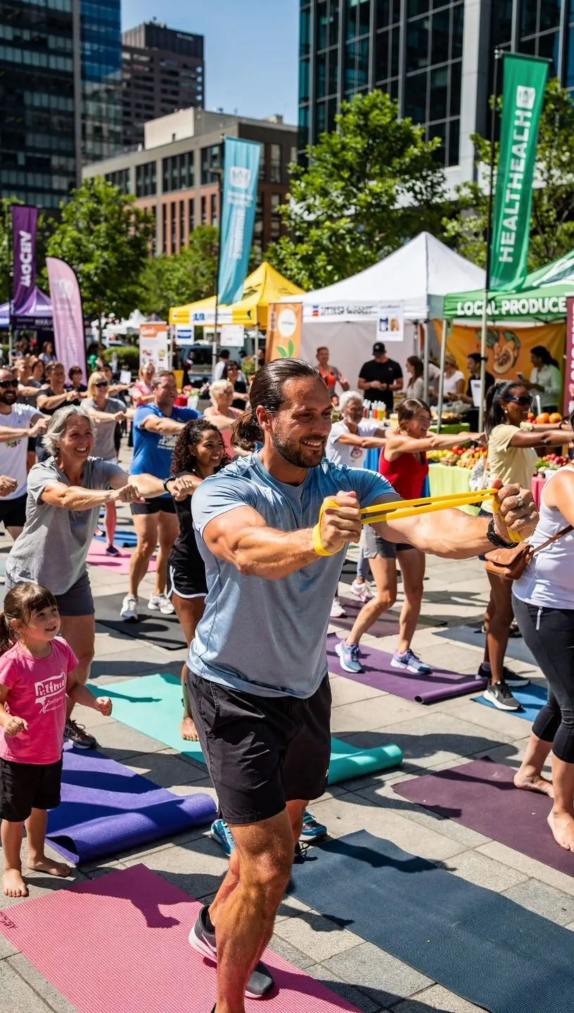 Férfi edző bemutat egy stabilitás fejlesztő gyakorlatot videóhívás során.